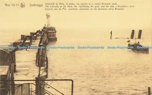 R623518 Nr. 10 11 Nels Zeebrugge Extremity of Mole lighthouse guns and ship Brus