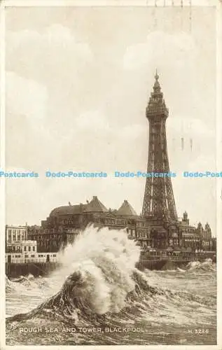 R623667 Rough Sea and Tower Blackpool H 3226 Photo Brown Valentines 1948