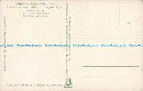 R623698 Offizielle Postkarte der Passionsspiele Oberammergau 1922 Serie I Nr 2 J