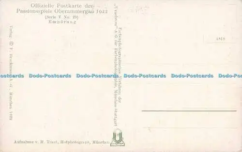 R623979 Offizielle Postkarte der Passionsspiele Oberammergau 1922 Serie V Nr 29