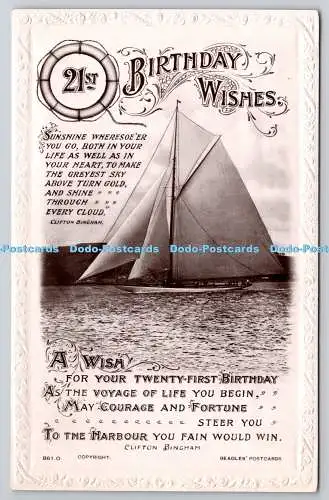 R739545 21st Birthday Wishes Ship in the Sea J Beagles London RP