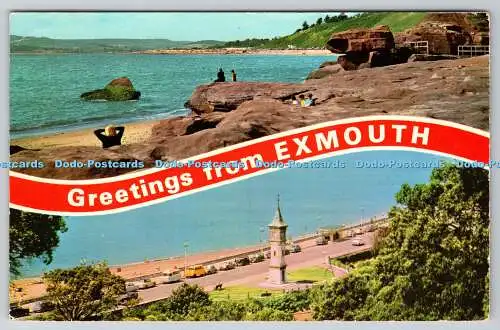 R741199 Grüße vom Exmouth Clock Tower und Esplanade E T W Dennis Scarboroug