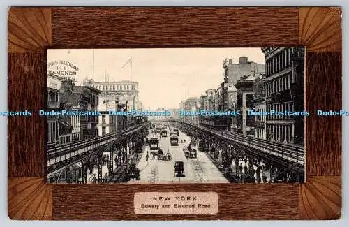 R746484 New York Bowery and Elevated Road Souvenir Postkarte PM London 1908