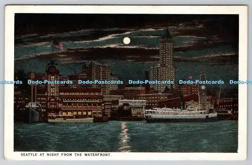 R746706 Seattle bei Nacht von der Waterfront C P Johnston F H Nowell C T America