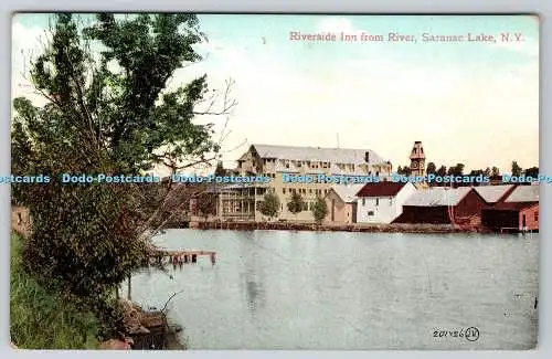 R746882 N Y Saranac Lake Riverside Inn From River The Valentine