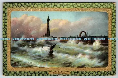 R747176 Blackpool A Rough Sea Off Blackpool Tuck Framed Gem Morocco Series I 766