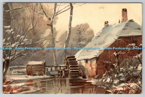 R749488 Village Winter View of the House and River Raphael Tuck and Sons Art Ser