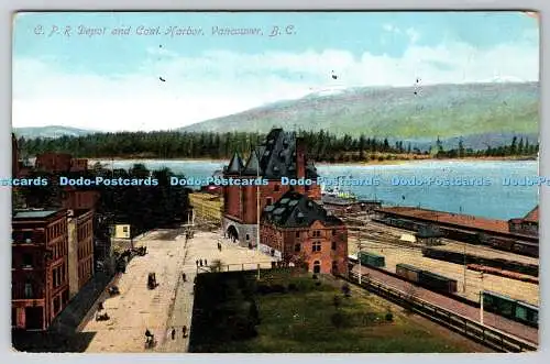 R748033 B C Vancouver C P R Depot und Coal Harbor Neuheit Postkarte