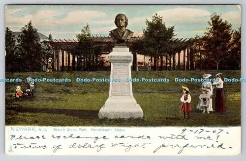 R748099 N J Newark Branch Brook Park Mendelssohn Statue Tuck Series No 2128 1907