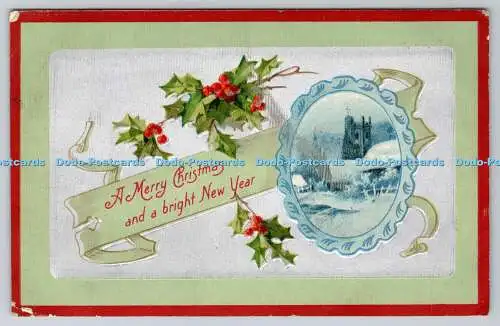 R748518 A Merry Christmas and a Bright New Year Village Winter PM Boston 1907