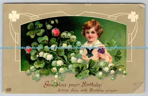 R748873 God Bless Your Birthday Flowers and Children E A Schwerdtfeger London