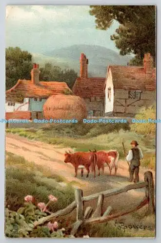 R749953 Village Shepherd and Cows House Raphael Tuck and Sons Art Series 6759