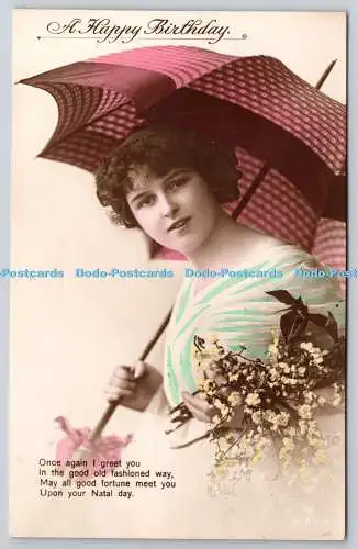 R750114 A Happy Birthday Woman with Umbrella Carlton Publishing Co