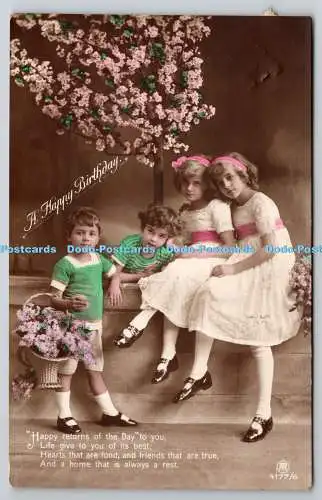 R750792 A Happy Birthday Two Girls and Two Boys Carlton Publishing Co 1914