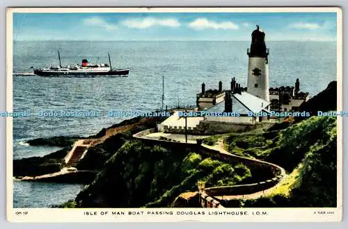 R752349 I O M Isle of Man Boot Passing Douglas Lighthouse Tuck PM Douglas 1957