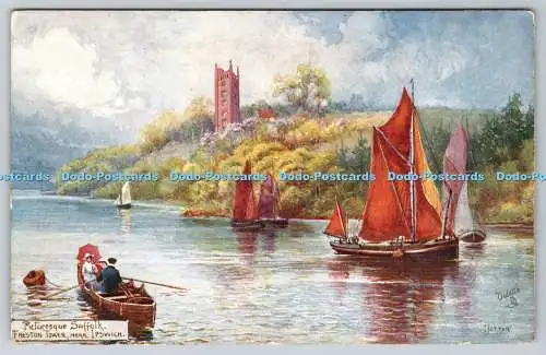 R752413 Malerischer Suffolk Freston Tower nahe Ipswich Tuck Oilette 7753 Jotter