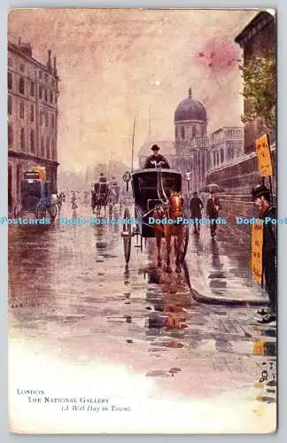 R752768 London The National Gallery A Wet Day in Town Tuck Oilette 6255