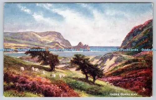 R751653 Glamorgan Three Cliffs Bay Raphael Tuck and Sons Oilette Postkarte 7188 F