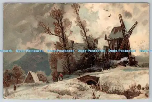 R751667 Winter Village Windmill Raphael Tuck and Sons Art Series 926 1903