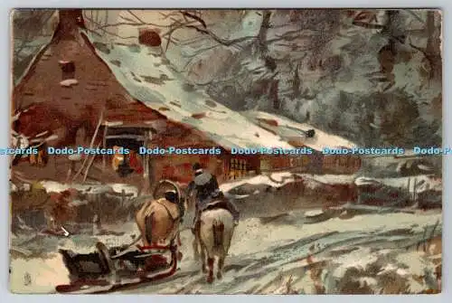 R751668 Winter Village Pferdekutsche Raphael Tuck and Sons Art Series 926