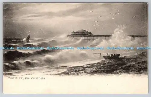 R751816 Folkestone The Pier Raphael Tuck and Sons Rough Sea Serie 802