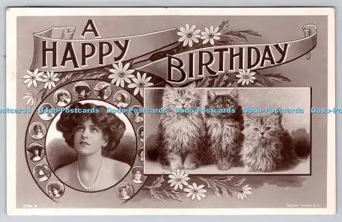 R754598 A Happy Birthday Cats and Woman Portrait Rotary Photo