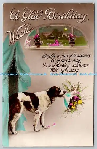 R755587 A Glad Birthday Wish Hund Blumen H B London RP 1928