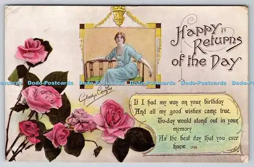 R761906 Happy Returns of the Day Gladys Cooper Roses Birthday Series No 2908 1 P