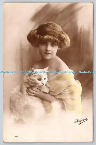 R756116 Mädchen mit Katze Ettlinger handkoloriert braun getönt Kunststudien Regina 1914