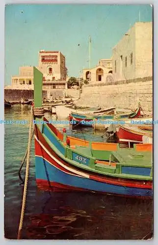 R756290 Malta St Paul Bay Fischerboote mit Hafen Hotel Kathedrale Bibliothek Pla