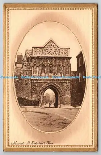 R756444 Norwich St Ethelbert Gate Raphael Tuck and Sons Gold Framed Sepia Postca