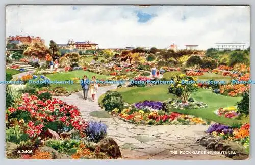 R760153 Southsea The Rock Gardens Valentine Art Farbe E W Trick 1957