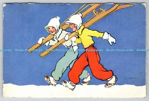 R760332 Zwei Mädchen Ski Stehli E Martin