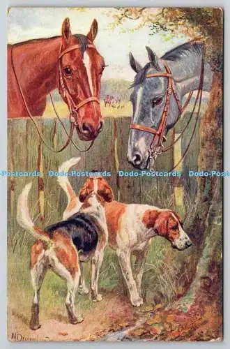 R757522 Treue Freunde Hund und Pferde Raphael Tuck und Söhne Oilette Postkarte N