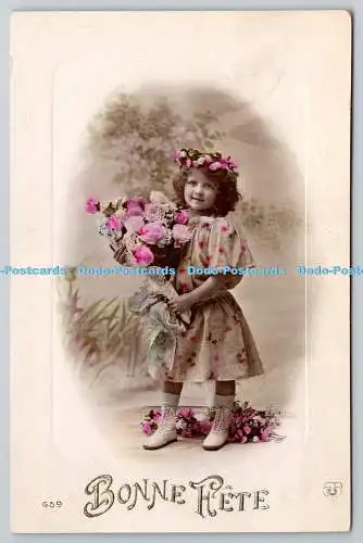 R757639 Bonne Fete Mädchen mit Blumen in der Hand 1910