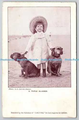 R757675 A Triple Alliance Small Grl with Two Dogs on the Beach G L Garrett 1906