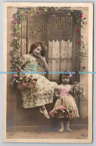 R758885 Bonne Fete Two Girls near Window 1909