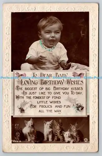 R759059 To Dear Baby Loving Birthday Wishes Small Boy and Kittens Rajar Bromide