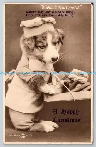 R759223 A Happy Christmas I Want Customers Hund Postkarte