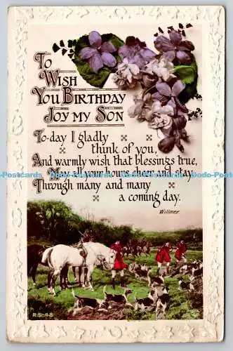 R759337 To Wish You Birthday Joy My Son Horse and Dogs Rotary Photo RP