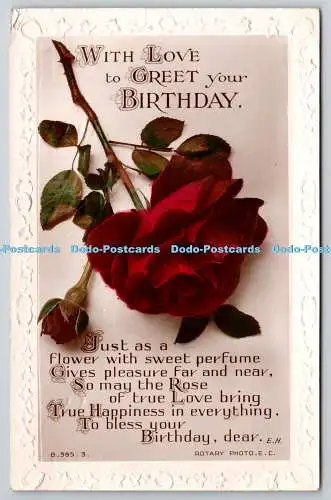 R759339 With Love to Greet Your Birthday Rose Rotary Photo RP