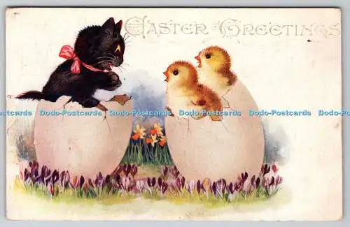 R759857 Ostergrüße Katze und Huhn Inter Art Co Comique Serie Nr 3454