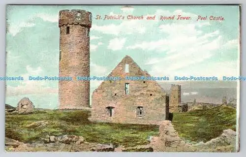 R763429 Peel Castle St Patrick Church and Round Tower The Manx National Post Car