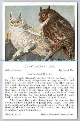 R765564 Ottawa National Museum of Canada Great Horned Owl Series A No 19 Allan B