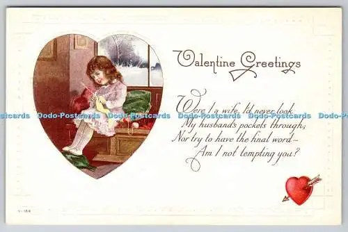 R764146 Valentine Greetings Girl Heart Made in U S A