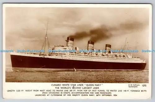 R764167 Cunard White Star Liner Queen Mary The World Second Largest Liner O W Ho