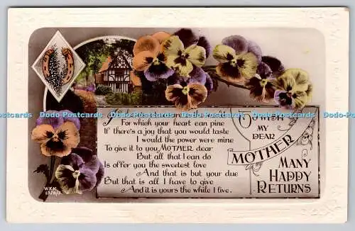 R769811 To Wish My Dear Mother Many Happy Returns Flowers House W and K RP 1934