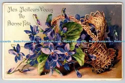 R769841 Mes Meilleurs Voeux de Bonne Fete Blue Flowers in the Basket Raphael Tuc