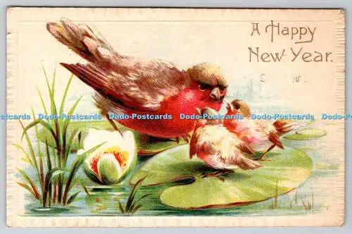 R769283 A Happy New Year Birds Water Lily S Hildesheimer Fac Simile Serie