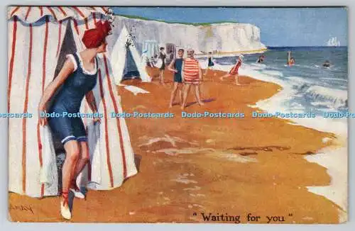 R769340 Waiting For You Woman at the Beach The Carlton London Series No 612 1913